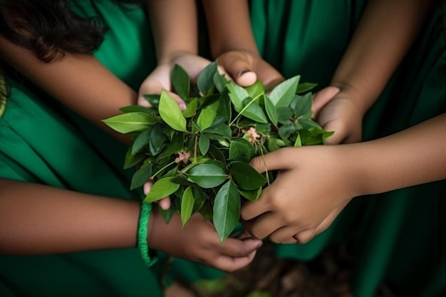 um grupo de pessoas segurando um bouquet de flores com a palavra sobre ele