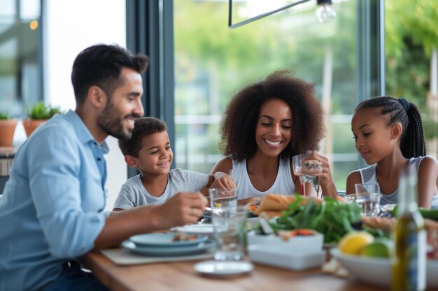 Foto um grupo de pessoas sentadas em torno de uma mesa de madeira