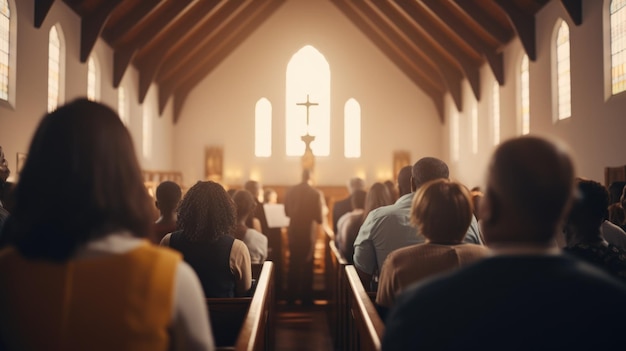 Foto um grupo de pessoas sentadas em uma igreja adequada para temas religiosos