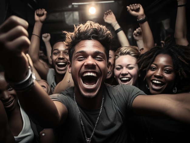 um grupo de pessoas torcendo e torcendo em um clube