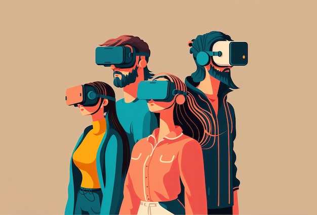 Um grupo de pessoas usando fones de ouvido de realidade virtual
