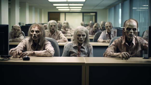 Um grupo de pessoas zombies assustadoras no hospital.