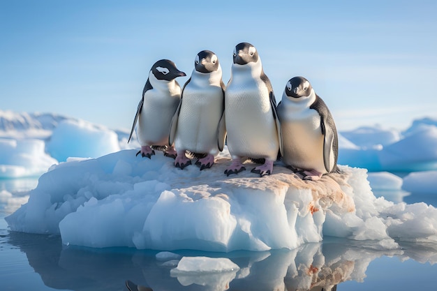 Um grupo de pinguins amontoados para se aquecer