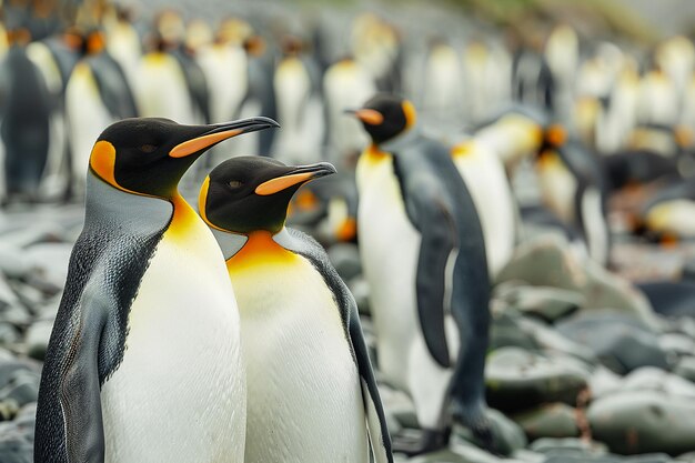 Foto um grupo de pinguins que estão de pé na água