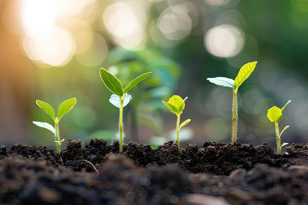 Um grupo de plantas jovens brotendo do chão