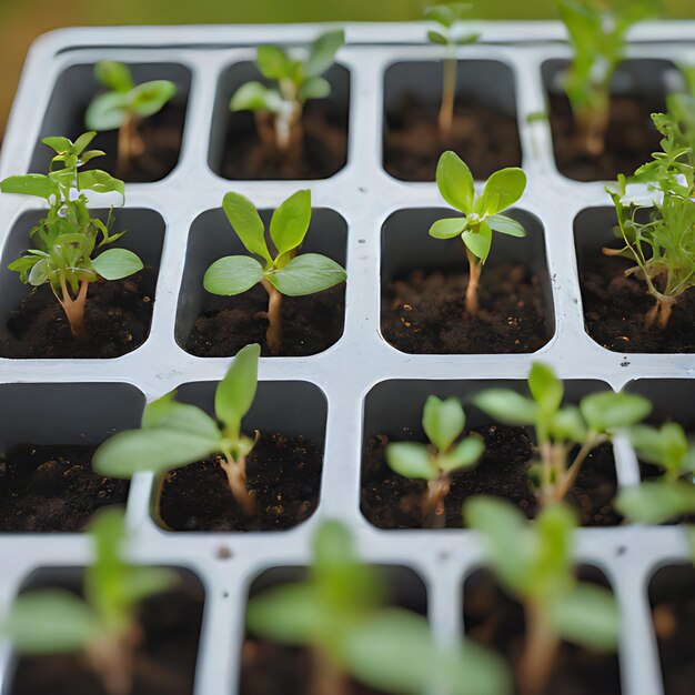 um grupo de plantas que estão crescendo em um recipiente