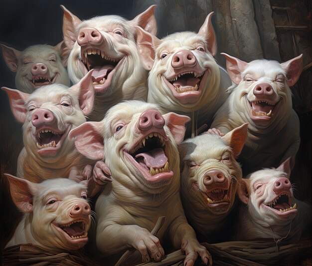 um grupo de porcos que estão numa cesta