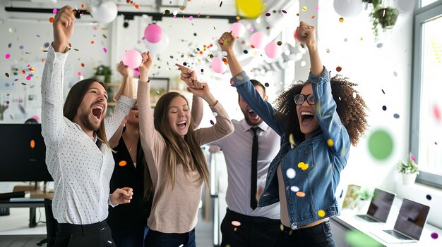 Foto um grupo de profissionais comemorando com alegria