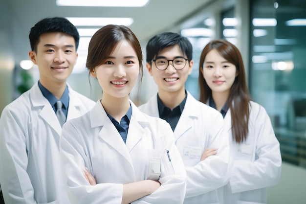 Um grupo de profissionais de saúde sorri.