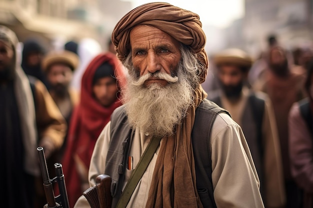 Um grupo de talibs está armado com suas expressões de aço e determinação Vestidos em trajes tradicionais, eles incorporam um forte senso de propósito e compromisso com sua causa IA generativa