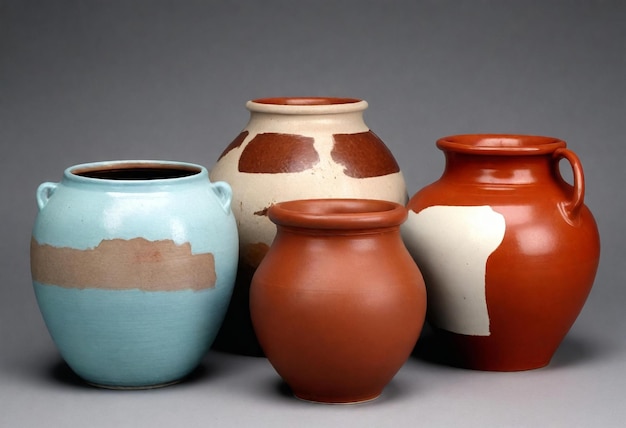 um grupo de vasos com uma que tem a palavra " argila " citada