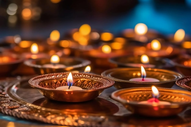 Um grupo de velas acesas em um templo
