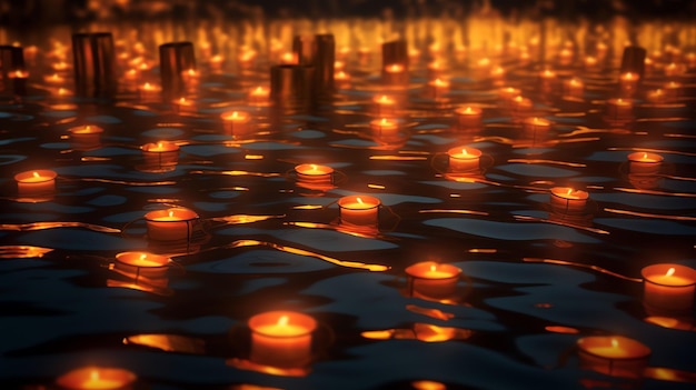 Um grupo de velas flutuando na água