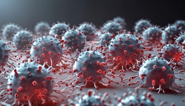 Um grupo de vírus em um campo de vermelho