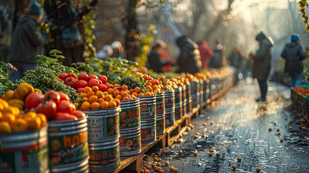 Foto um grupo de voluntários distribuindo alimentos