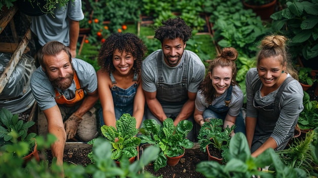 Foto um grupo de voluntários trabalhando juntos