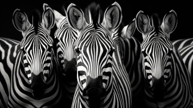 Foto um grupo de zebras de pé um ao lado do outro