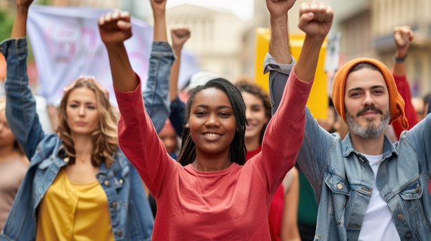 Um grupo diversificado de ativistas que defendem a justiça social