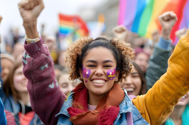 Um grupo diversificado de indivíduos comemora orgulhosamente o Dia da Mulher em uma manifestação colorida Conceito Celebração do Dia das Mulheres39s Um grupo diverso Reunião colorida Empoderamento da comunidade Apoio