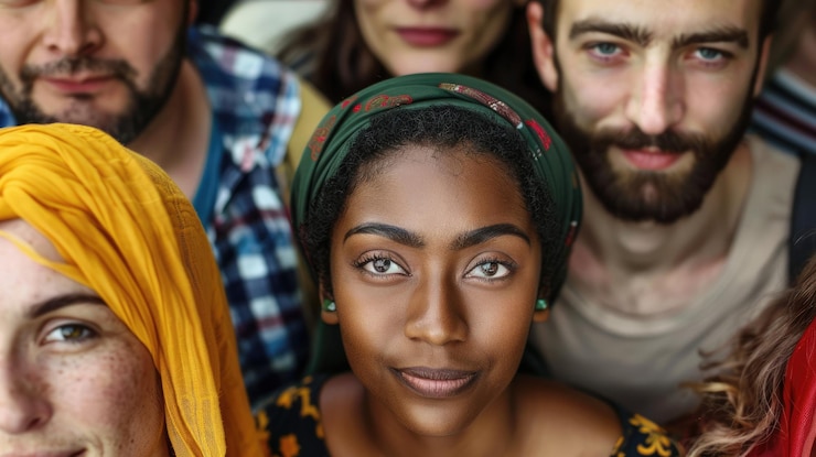 Foto um grupo diversificado de indivíduos felizes se unindo e compartilhando momentos na vibrante cidade juntos