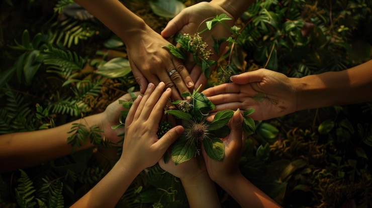 Foto um grupo diversificado de indivíduos que trabalham juntos para preservar a natureza