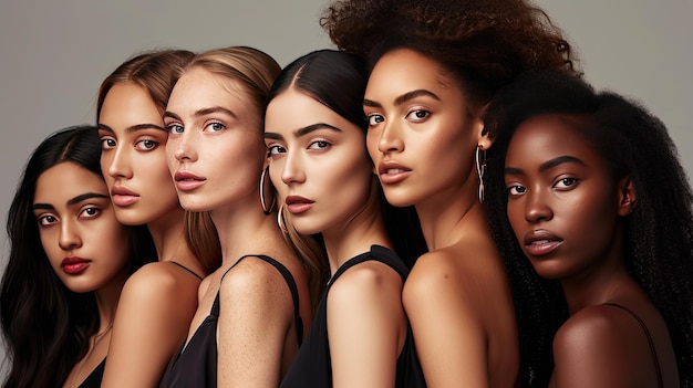 Foto um grupo diversificado de mulheres deslumbrantes mostrando beleza natural e pele radiante e impecável