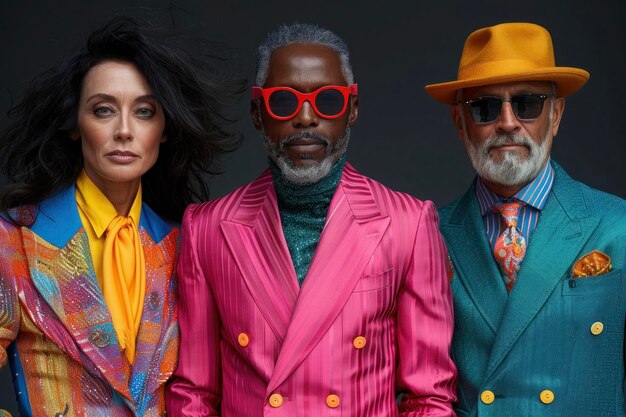 Foto um grupo diversificado de pessoas elegantes em moda ousada