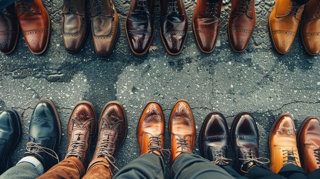 Um grupo diversificado de pessoas em trajes de negócios de pé perto um do outro criando uma sensação de unidade e trabalho em equipe