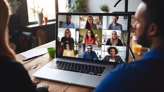 Um grupo diversificado participando de uma conferência virtual