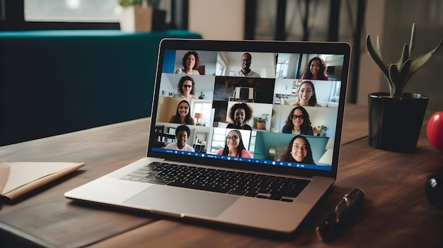 Um grupo diversificado participando de uma conferência virtual