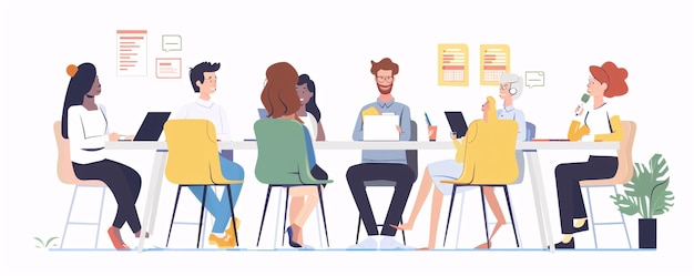 Um grupo diverso de profissionais a colaborar num projecto durante uma reunião de negócios