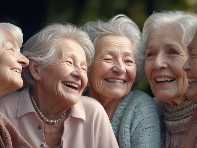 Um grupo feliz de velhas mulheres.