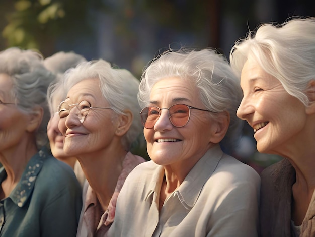 Um grupo feliz de velhas mulheres.