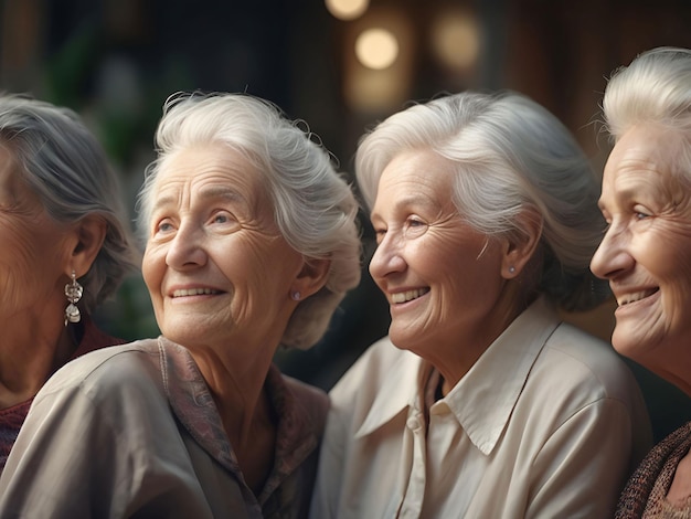 Um grupo feliz de velhas mulheres.