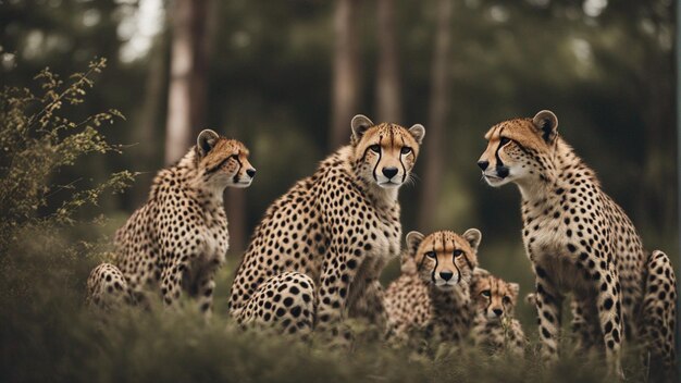 Foto um grupo hiper-realista de chitas na selva