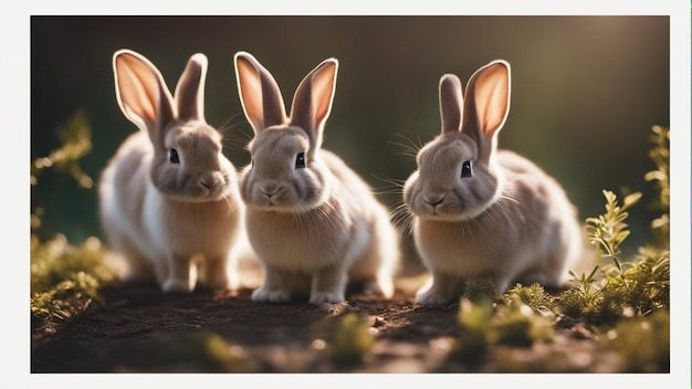 Um grupo hiper-realista de coelhos fofos na selva