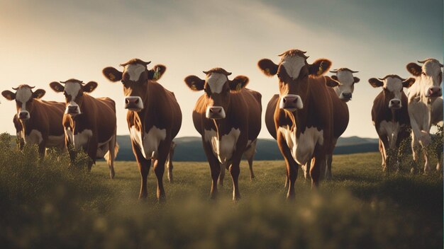 Foto um grupo hiper-realista de vacas fofas