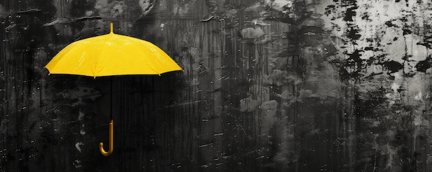 Um guarda-chuva amarelo em fundo de textura escura