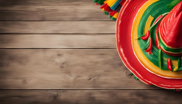 Um guarda-chuva colorido em uma mesa de madeira com um guarda-chuvas colorido nele