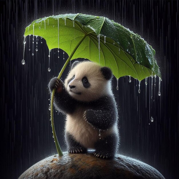 Um guarda-chuva de chuveiro. Um panda bonito.