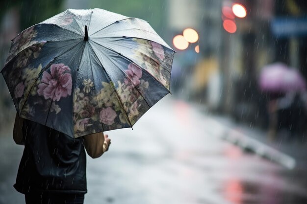 Um guarda-chuva lutando contra uma forte chuva