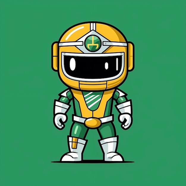 Um guerreiro ninja verde e amarelo parado na frente de um fundo verde