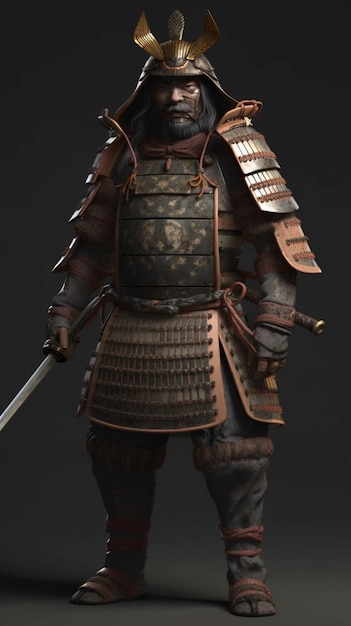 Um guerreiro samurai em um fundo escuro