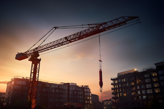 Um guindaste levantando um fundo de construção de viga