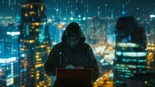 Um hacker solitário senta-se numa sala escura iluminada apenas pela luz do ecrã do computador
