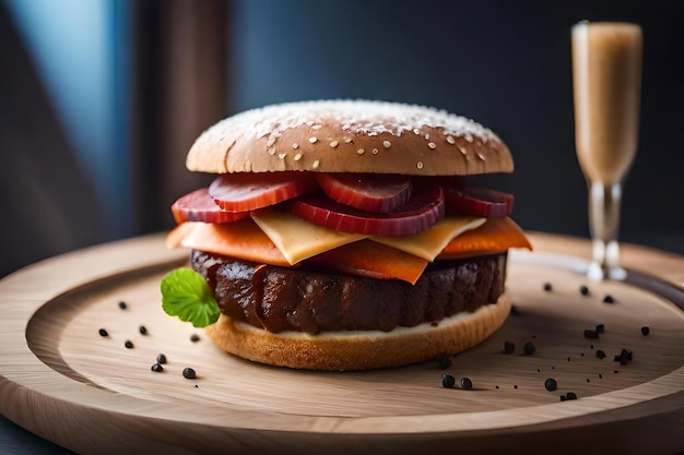 Um hambúrguer com beterraba e um rótulo que diz 'hambúrguer de carne'