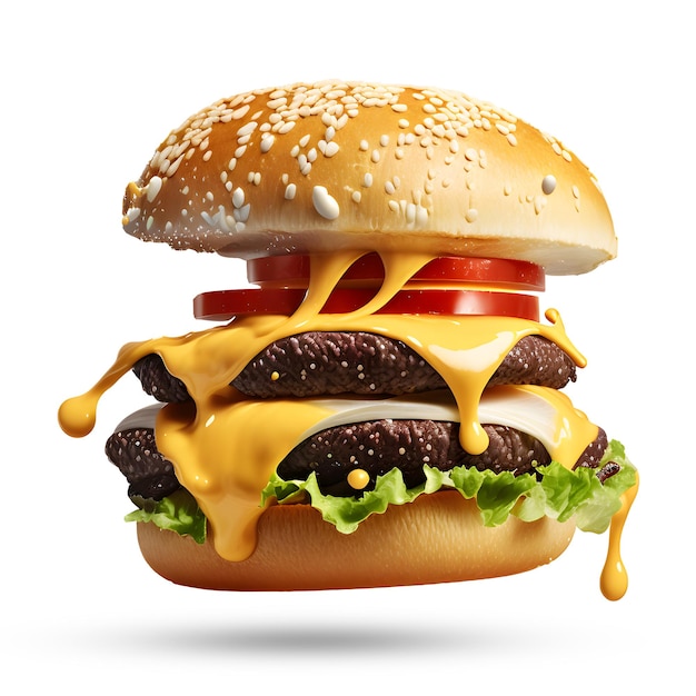 Um hambúrguer com molho de tomate e queijo