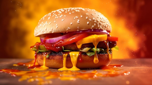 Um hambúrguer com molho pingando