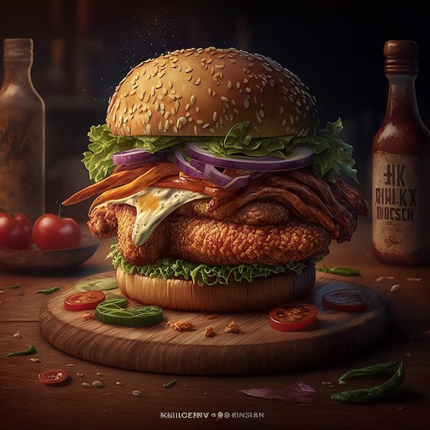 Um hambúrguer com muitos ingredientes