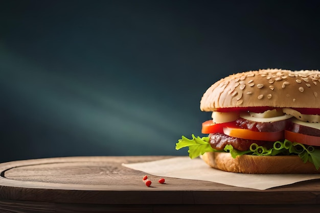 Um hambúrguer com pão e tomate